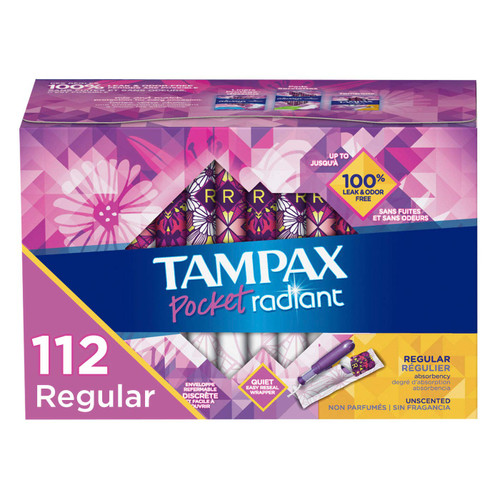 Tampax Radiant-Tampons with Plastic Applicator, Super Absorbency, Unscented, 16 Count, Packaging May Vary