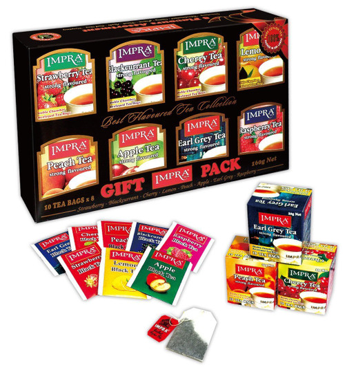 Impra Flavored Black Tea Gift Pack (8 Flavors), 80-Count Tea Bags