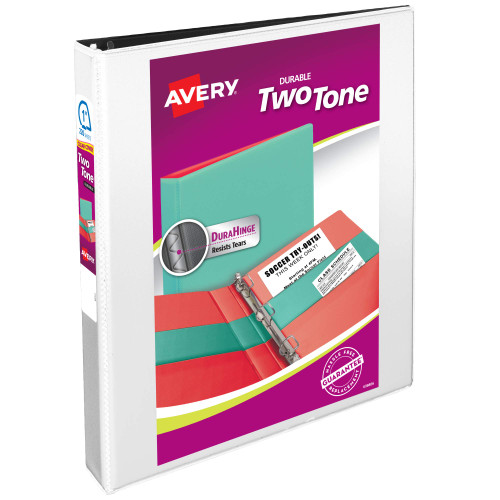 Avery Two-Tone Durable 3 Ring Binder, 1 Inch Slant Rings, Black/White View Binder (17286)