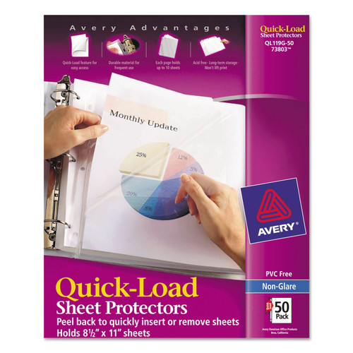 Avery 73803 Quick-Load Sheet Protectors, Letter Size, Non-Glare Clear, 50/Box
