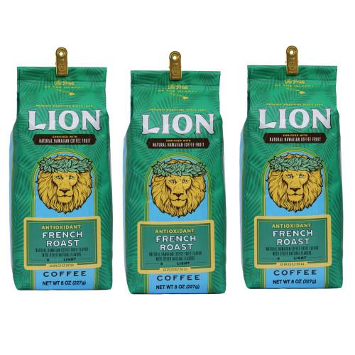Lion Antioxidant Coffee, Enriched with Hawaiian Coffee Fruit Extract, French Roast - 8 oz Bag, Ground (3 x Bags) Lion Antioxidant Coffee, Enriched with Hawaiian Coffee Fruit Extract, French Roast - 8 oz Bag, Ground (3 x Bags)