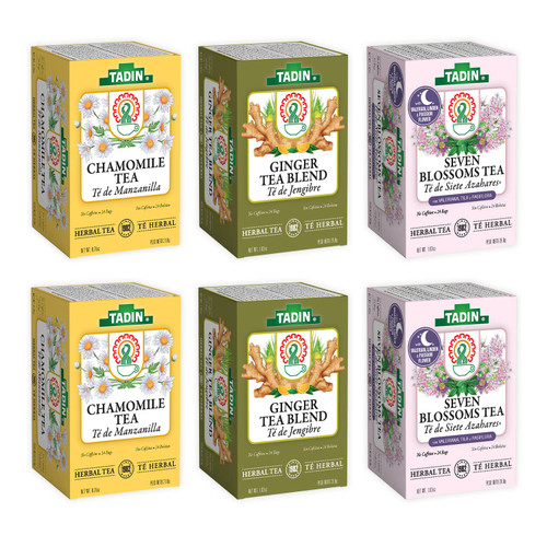 Tadin Herb and Tea Variety Pack, Caffeine Free, Brown, 24 Count, Pack of 6