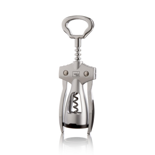 Vacu Vin Winged Corkscrew - Silver - Wine Bottle Opener with Built-in Bottle Opener, Corkscrew, and Lever Arms for Effortless Cork Removal - Durable Stainless Steel Construction