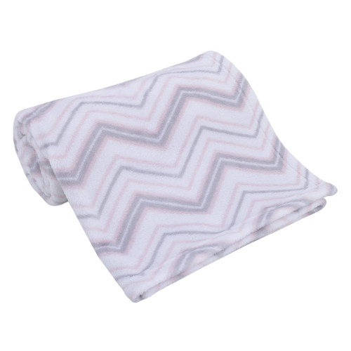 NoJo Super Soft Pink, White, & Gray Chevron Plush Baby Blanket, Pink, Blue, Grey, White
