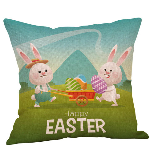 ?JFLYOU Happy Easter Rabbits Eggs Family Flower Cotton Throw Pillow Cover Cushion Case(Multicolor,I)