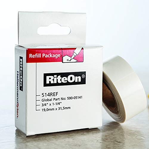 HellermannTyton 514REF Rite-On Self-Laminating Label Refill.75 X .375" X 1.25", Vinyl, White, 200/RL