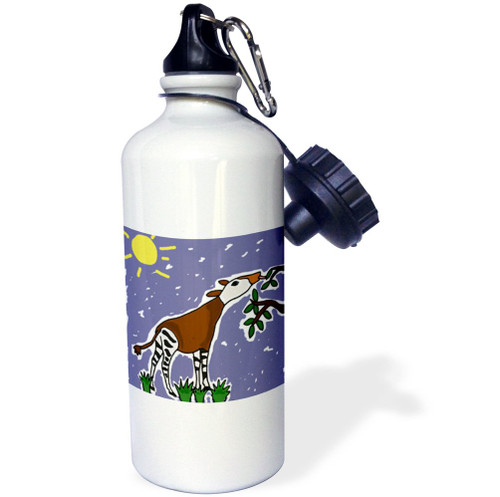 3dRose Fun Okapi Watercolor Type Art Original Sports Water Bottle, 21Oz, Multicolored