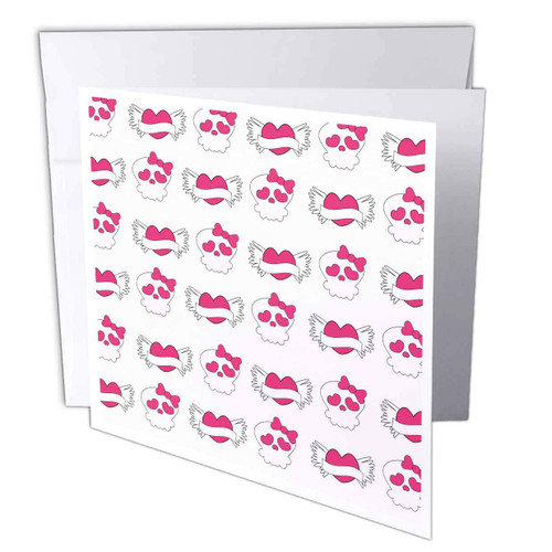 Girly Pink and White Hearts and Skulls - Greeting Card, 6 x 6 inches, single (gc_164478_5)