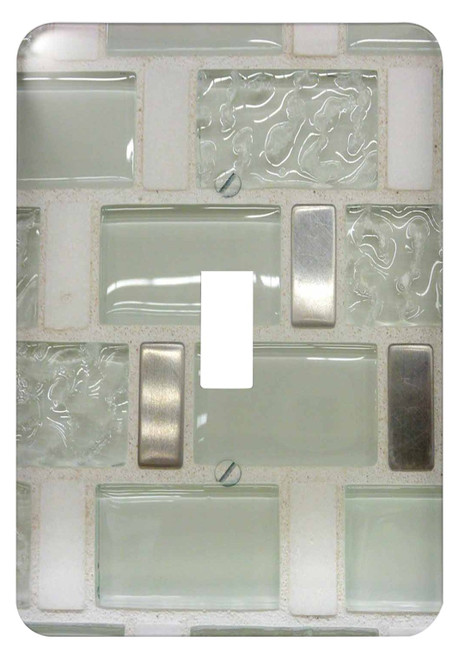 3dRose lsp_223494_1" Image of Clear Glass and Metal Rectangle Tiles Single Toggle Switch