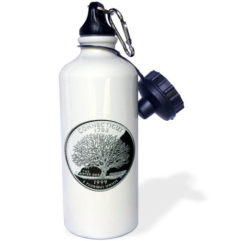 3dRose "State Quarter of Connecticut (PD-US)" Sports Water Bottle, 21 oz, White