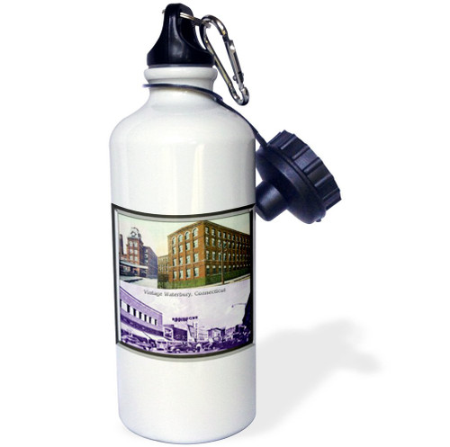 3dRose "Waterbury, Connecticut (Vintage)" Sports Water Bottle, 21 oz, White