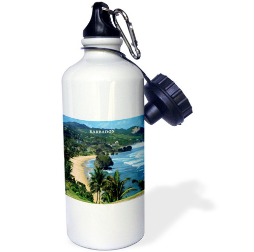 3dRose "Barbados Beach" Sports Water Bottle, 21 oz, White