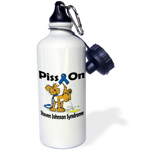 3dRose "Piss On Steven Johnson Syndrome Awareness Ribbon Cause Design" Sports Water Bottle, 21 oz, White