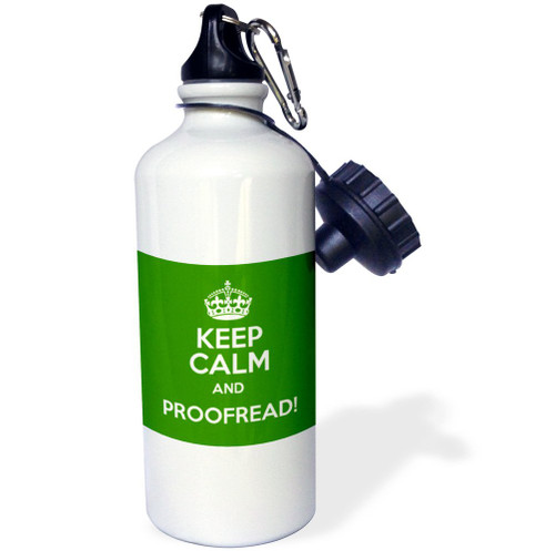 3dRose "Keep calm and proofread" Sports Water Bottle, 21 oz, White