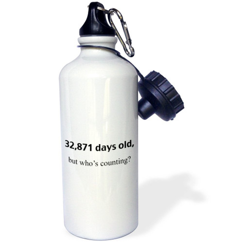 3dRose Happy Birthday-32,871 days old but whos counting-Sports Water Bottle, 21oz , 21 oz, Multicolor