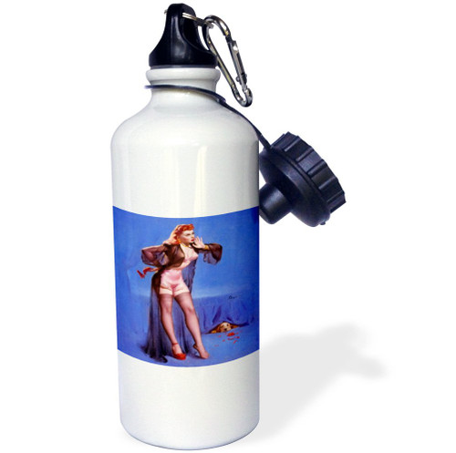 3dRose Print of Elvgren Pinup with Dog Hiding-Sports Water Bottle, 21oz , 21 oz, Multicolor
