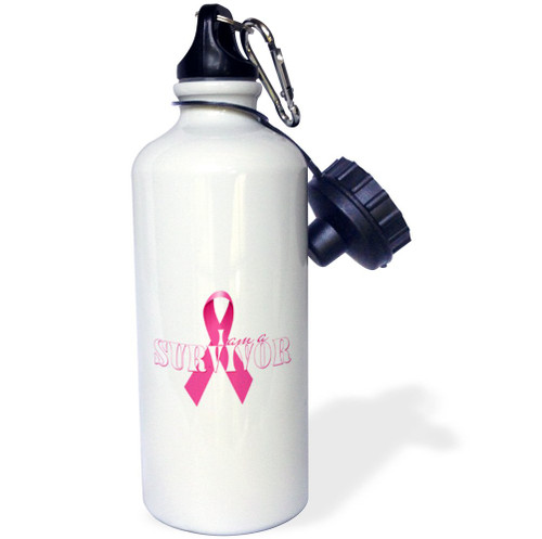3dRose Breast Cancer Pink Ribbon Christmas Tree Survivor-Sports Water Bottle, 21oz , 21 oz, Multicolor