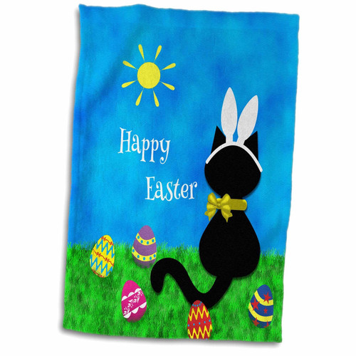 3D Rose Cute Black Cat Happy Easter TWL_180667_1 Towel, 15" x 22" 3D Rose Cute Black Cat Happy Easter TWL_180667_1 Towel, 15" x 22"