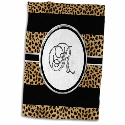 3D Rose Elegant Cheetah Animal Print Monogram Letter R TWL_180687_1 Towel, 15" x 22"