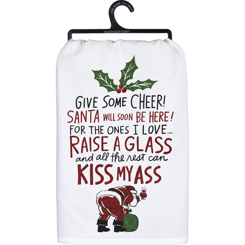 Primitives by Kathy 109666 Raise A Glass Dish Towel, 28-inch Square, Cotton