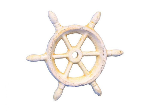 Hampton Nautical Cast Iron Ship Wheel Decorative Paperweight, 4", Antique White