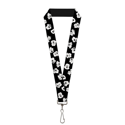 Buckle-Down Lanyard - Mickey Mouse Expressions Scattered Black/White