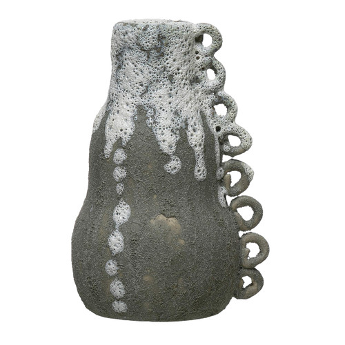 Creative Co-Op Handmade Stoneware Taper, Grey & White Volcano Finish Candle Holder