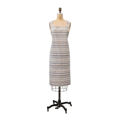 Creative Co-Op 37" L x 28" W Woven Cotton Striped Apron, Grey & Tan Color Entertaining Textiles, Large, Multi