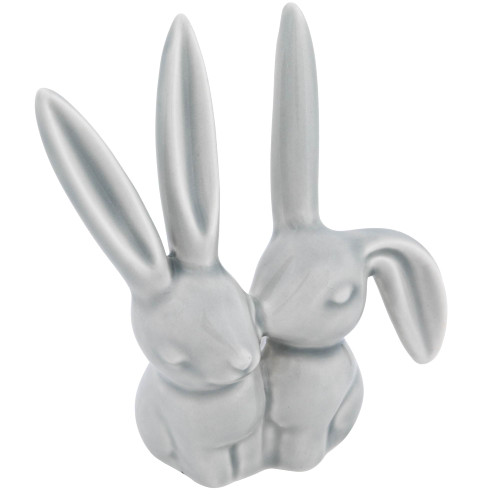 Creative Co-Op Decorative Ceramic Bunny Rabbit Figurine, Gray Ring Holder, Grey