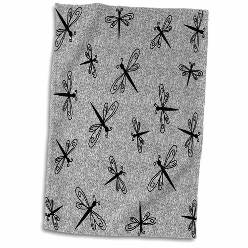 3D Rose Dancing Dragonflies on Grey Granite Print TWL_12136_1 Towel, 15" x 22"