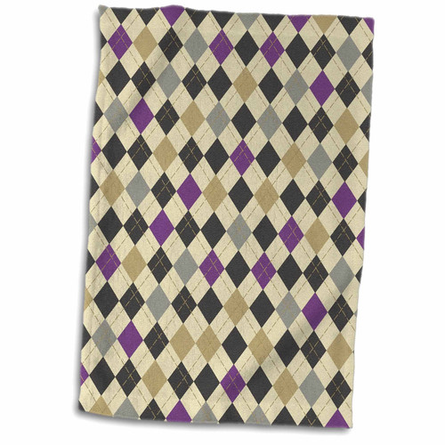 3D Rose Muted Grey Tan and Purple Hues Preppy Argyle Pattern Hand/Sports Towel, 15 x 22, White
