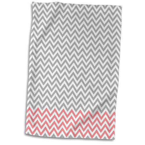 3D Rose Coral and Grey Chevron Stripes TWL_178902_1 Towel, 15" x 22", Multicolor