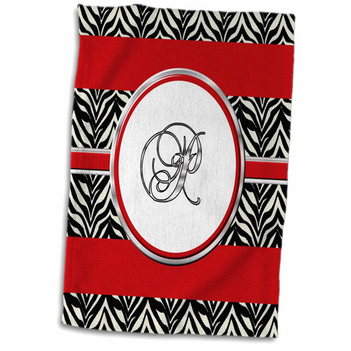 3D Rose Elegant Red Black Zebra Animal Print Monogram Letter P TWL_180711_1 Towel, 15" x 22", Multicolor