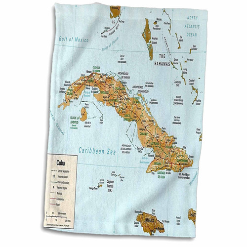 3D Rose Print of Map of Cuba TWL_205044_1 Towel, 15" x 22"