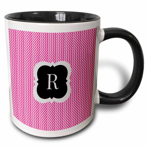 3dRose BrooklynMeme Designs - Pink and grey chevron monogram initial R - Mugs (mug_222054_4)