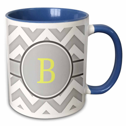 3dRose Grey and white chevron with yellow monogram initial B - Mugs (mug_222090_6)