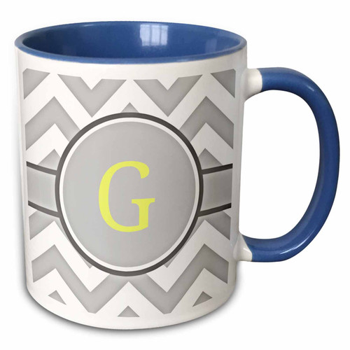 3dRose Grey and white chevron with yellow monogram initial G - Mugs (mug_222095_6)