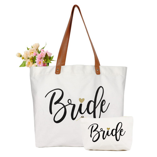 Bride Bag with Makeup Bag, Mrs Tote Bag, Bride to be Gifts/Bridal Shower Gifts for Bride, White