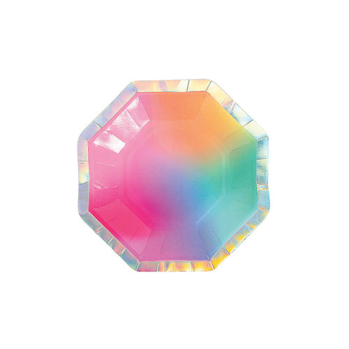 Fun Express - Pastel Rainbow Dessert Paper Plate for Birthday - Party Supplies - Print Tableware - Print Plates & Bowls - Birthday - 8 Pieces