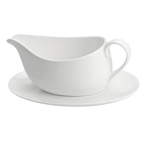 Porcelain Gravy Boat with Tray,17 oz White Ceramic Big Dripless Lip Spout for Gravy,Salad Dressings,Warming Sauces,Milk,Broth and More Porcelain Gravy Boat with Tray,17 oz White Ceramic Big Dripless Lip Spout for Gravy,Salad Dressings,Warming Sauces,Milk,Broth and More