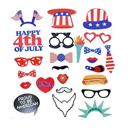 4th of July Photo Booth Props 24-Kit Patriotic Props on a Stick for Independence Day Party Supplies
