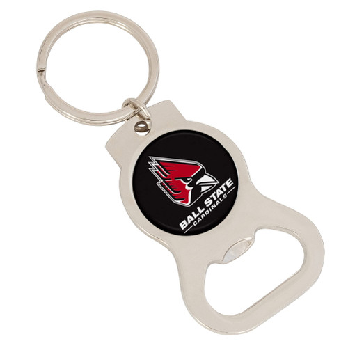 Desert Cactus Ball State University Bottle Opener Keychain Car Keys (Silver Bottle)