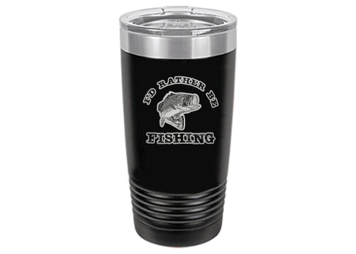Rogue River Tactical Funny Fishing 20 Oz. Travel Tumbler Mug Cup w/Lid Vacuum Insulated Hot or Cold I'd Rather Be Fishing Bass Fishing Gift Fish (Black)