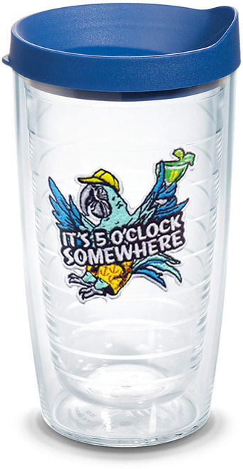 Tervis Margaritaville - It's 5 O'Clock Somewhere - Red Parrot Made in USA Double Walled Insulated Tumbler Travel Cup Keeps Drinks Cold & Hot, 16oz, Clear