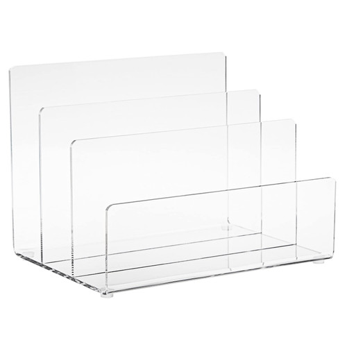 Clear Acrylic Folder Holder with 3 Sections, Clear File Folder Holder, Mail, Letter Sorter for Paper Files, Documents, Envelopes, Desk Organizer for School and Office Supplies (9x6.75x6.6 in)