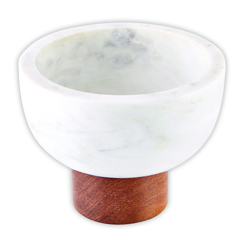 Santa Barbara Design Studio Table Sugar Marble Footed Bowl, 5-Inch Diameter, White/Acacia