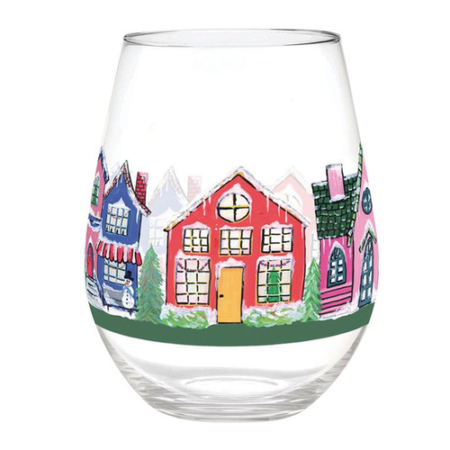 Slant Collections Christmas Jumbo Wine Glasses Giant Stemless Wine-Glass, 30-Ounce, Gingerbread Houses