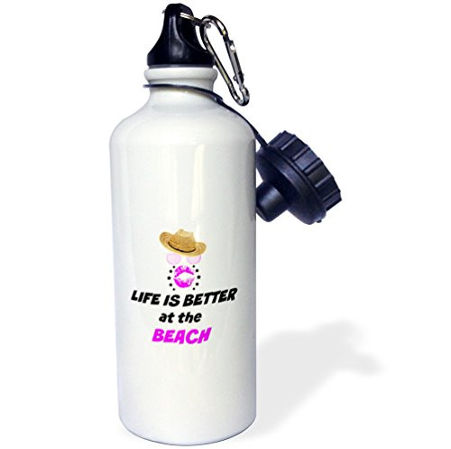 3dRose wb_213109_1"Life is better at the beach Vacation Popular saying" Sports Water Bottle, 21 oz, Multicolor
