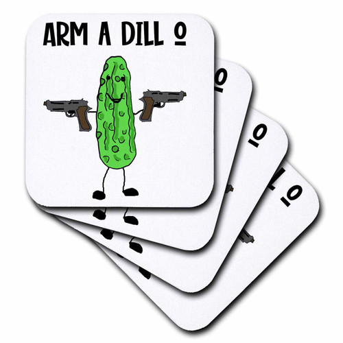 3dRose - All Smiles Art - Funny - Cute Funny Arm a Dill o Armadillo Pun with Armed Dill Pickle Handguns - Coasters (cst-351678-1)