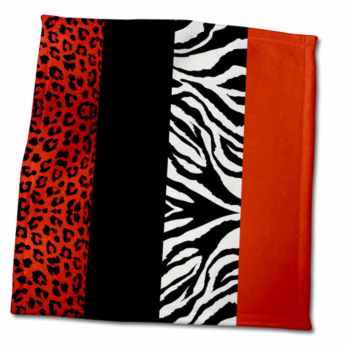 3dRose - Janna Salak Designs Prints and Patterns - Red, Black, Orange and White Animal Print - Leopard and Zebra - Towels (twl-35438-3)